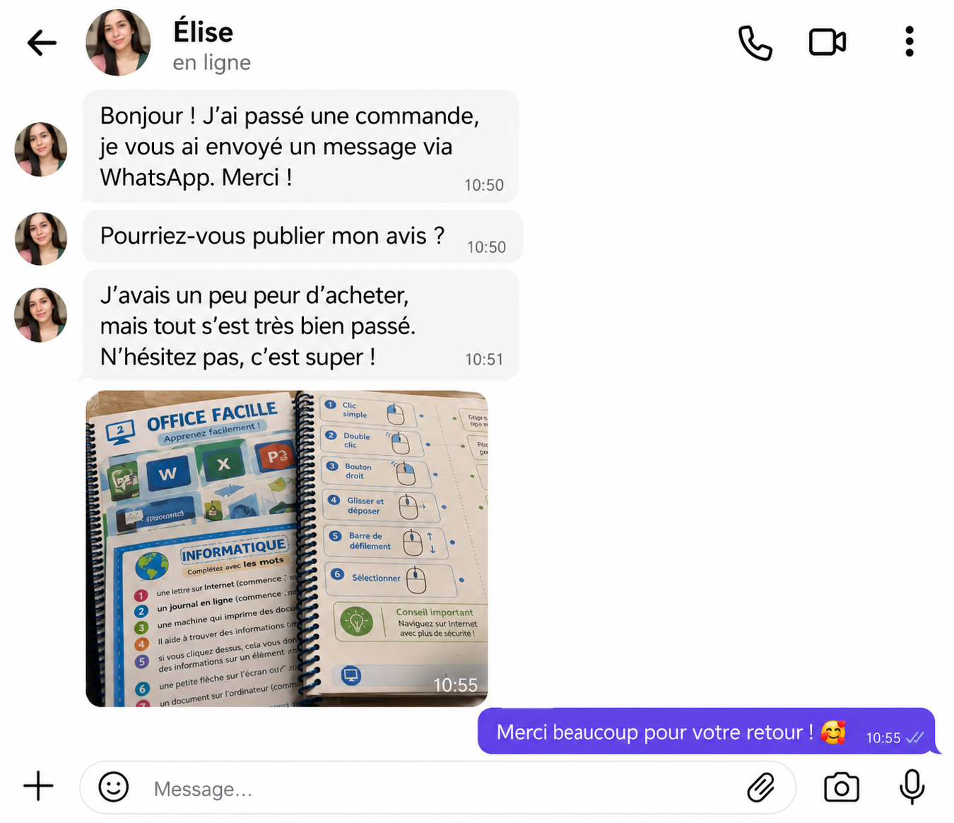 Retour d'Élise sur Office Fácil